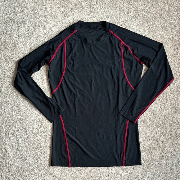 Other - Black Long Sleeve Athletic Shirt with Red Accents